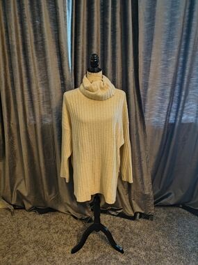 LOFT Cream Ribbed Cowl Neck Sweater